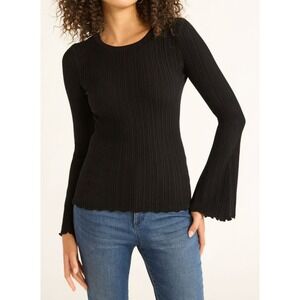 Sofia Jeans Womens Ribbed Sweater with Long Bell Sleeves Lightweight Black Sz S